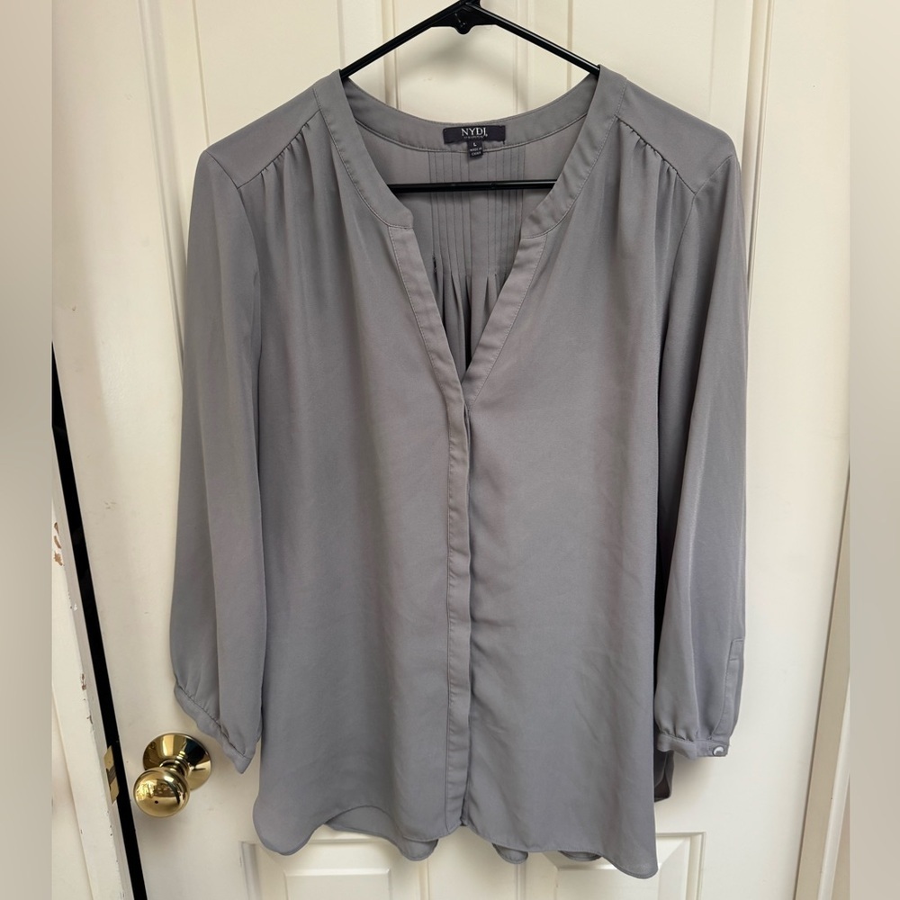 NYDJ Pin Tuck Blouse Grey
